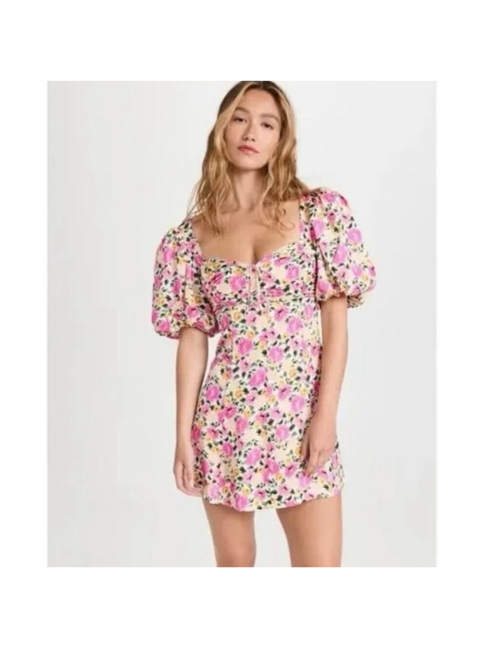 For Love and Lemons Sasha Pink Floral Puff Sleeve Mini Dress size M - Picture 9 of 16